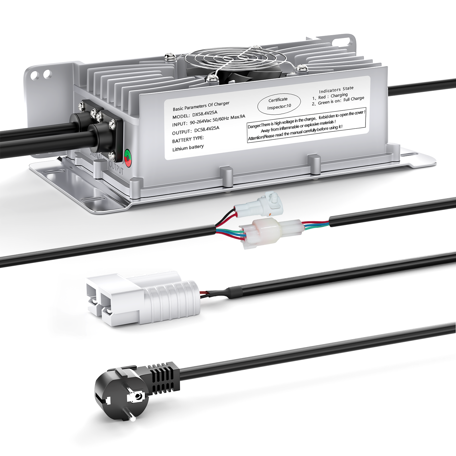 NOEIFEVO Caricabatterie Lithium-Lifepo4 48V 25A, con tensione di carica di 58,4V per batteria 48V (51,2V) 16S, impermeabile, attivazione BMS a 0V, con cavo di blocco per veicoli elettrici, biciclette elettriche e carrelli da golf.