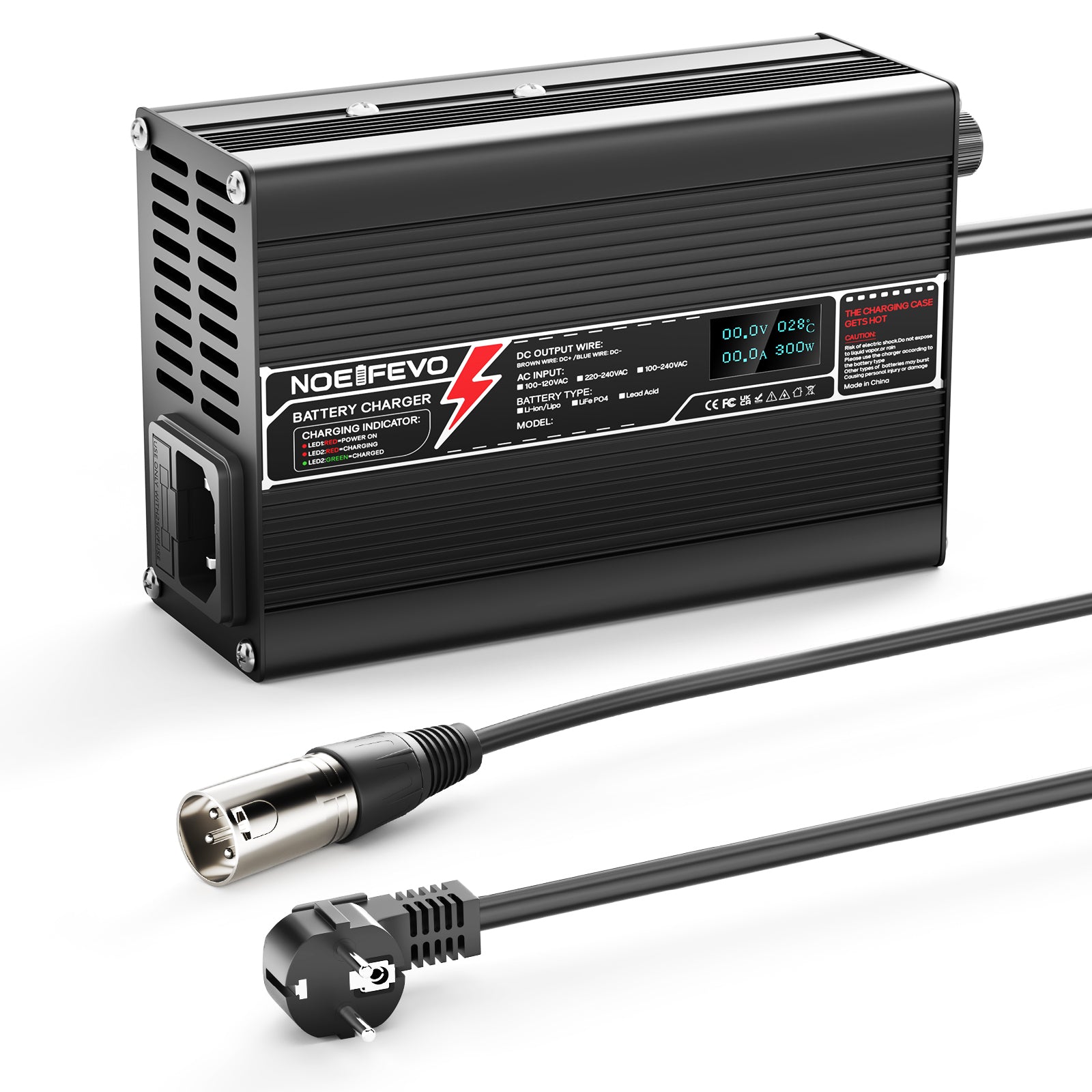 מטען ליתיום NOEIFEVO 25.2V 4A עבור סוללות Li-Ion Lipo 6S 22.2V, עם תצוגת LCD, מאוורר קירור, כיבוי אוטומטי