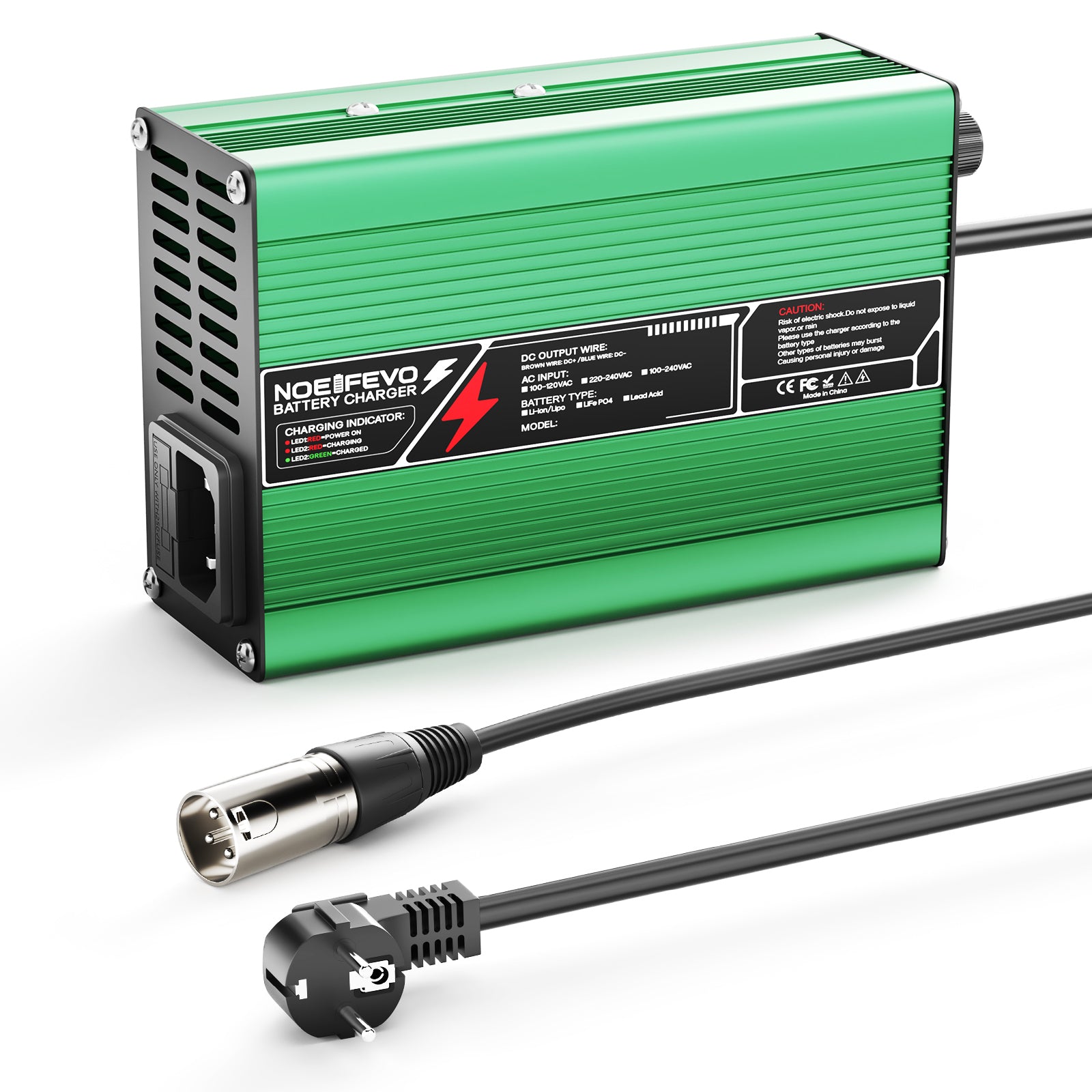 NOEIFEVO 21V 2A 3A 4A 5A Lithium-laddare för 5S 18,5V Li-Ion Lipo-batterier, kylfläkt, automatisk avstängning (GRÖN)