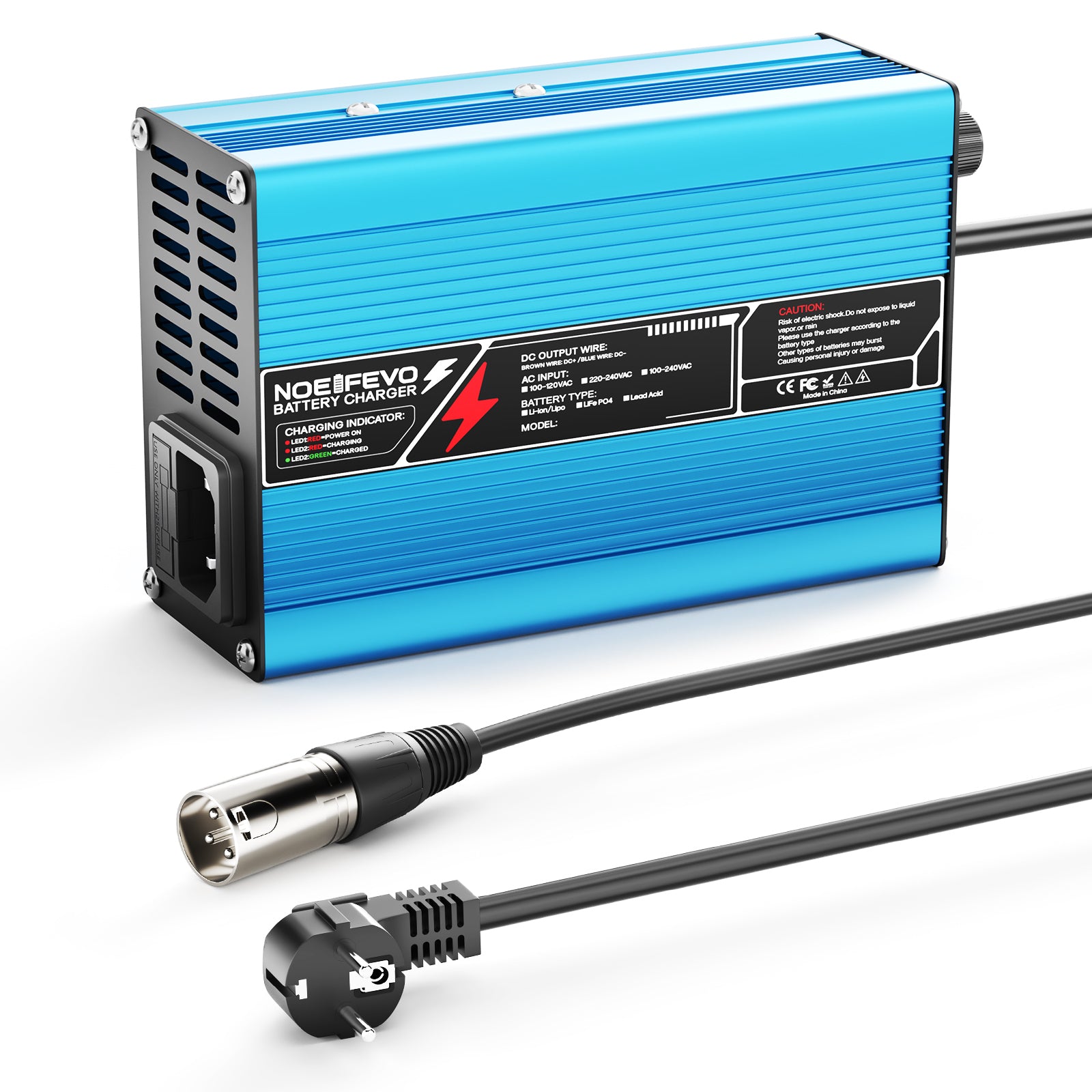 NOEIFEVO 54,75V 5A LiFePO4  batería de Cargador  para batería de 48 V 15 S, apagado automático, scooter eléctrico, motocicleta con ventilador de refrigeración