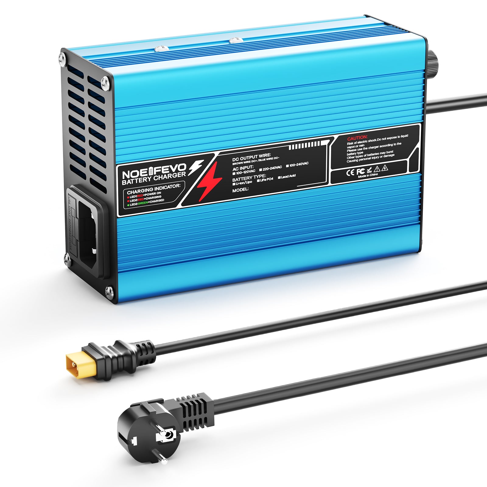 NOEIFEVO 16.8V 10A Lithium-lader voor 4S 14.8V Li-Ion Lipo-batterijen, koelventilator, automatische uitschakeling (BLAUW)