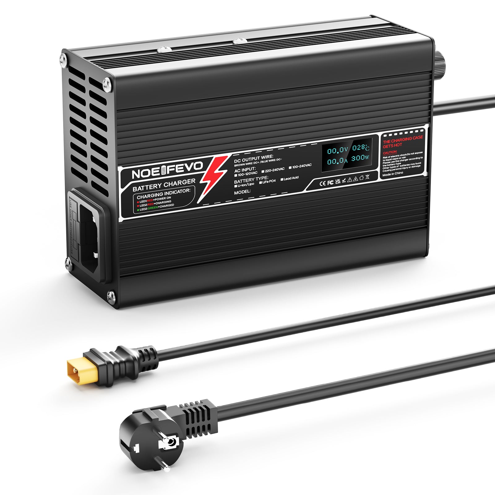 NOEIFEVO 50.4V 2.5A Lithium-lader voor 12S 44.4V Li-Ion Lipo-batterijen, met LCD-scherm, koelfan en automatische uitschakeling