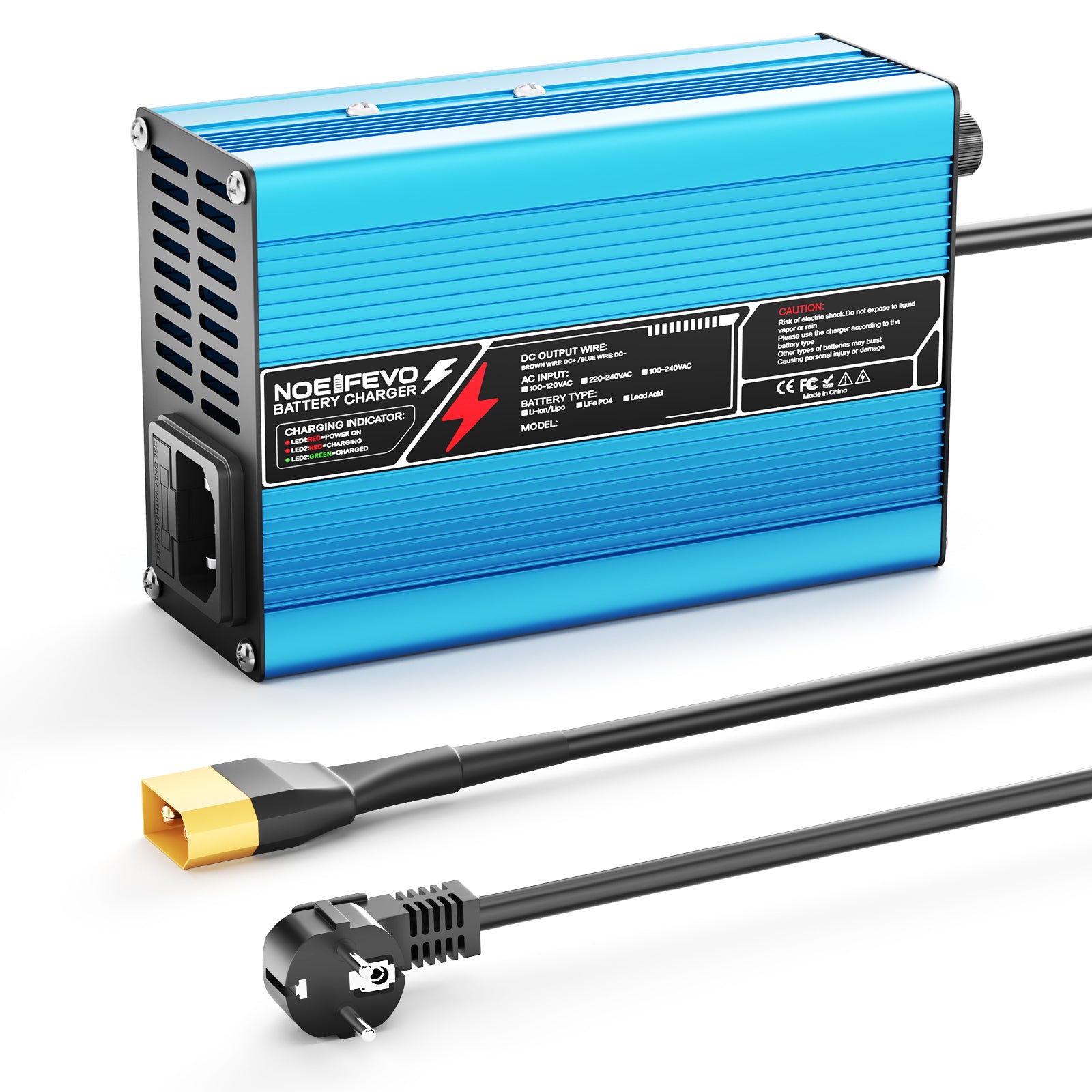 NOEIFEVO 16.8V 10A מטען ליתיום עבור סוללות Li-Ion Lipo 4S 14.8V, מאוורר קירור, כיבוי אוטומטי (כחול)