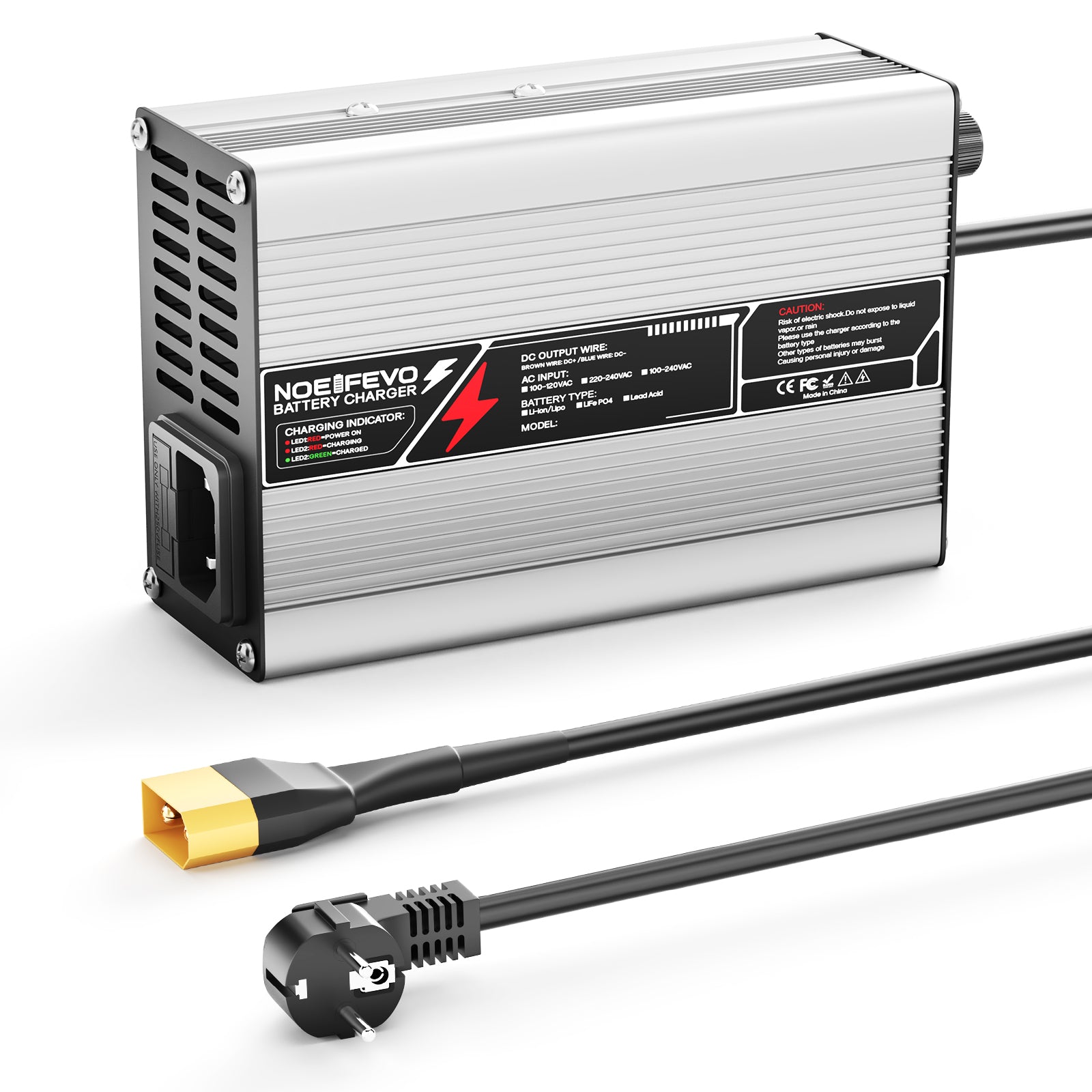 Caricabatterie NOEIFEVO 33.6V 2A 3A 4A 5A per batterie Li-Ion Lipo 8S 29.6V, ventola di raffreddamento, spegnimento automatico