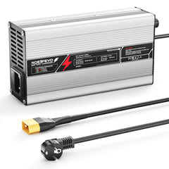 NOEIFEVO 29,2V 15A LiFePO4 Batterijlader voor 24V (25,6V) 4S batterij, automatische uitschakeling, aluminium behuizing, met ventilator (Zilver)