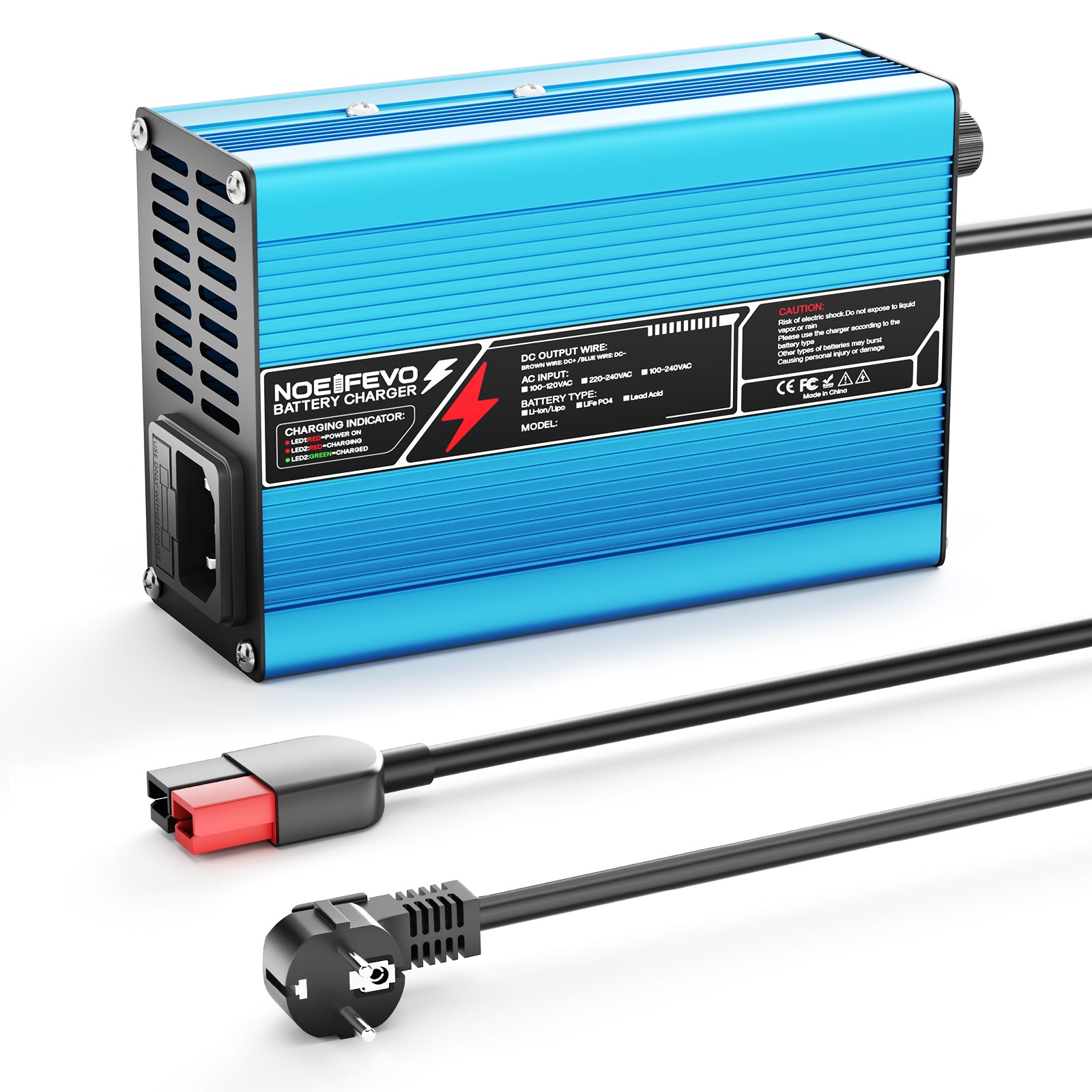 NOEIFEVO 25.2V 2A 3A 4A 5A Carregador de Lítio para Baterias Li-Ion Lipo 6S 22.2V, Ventilador de Resfriamento, Desligamento Automático (AZUL)