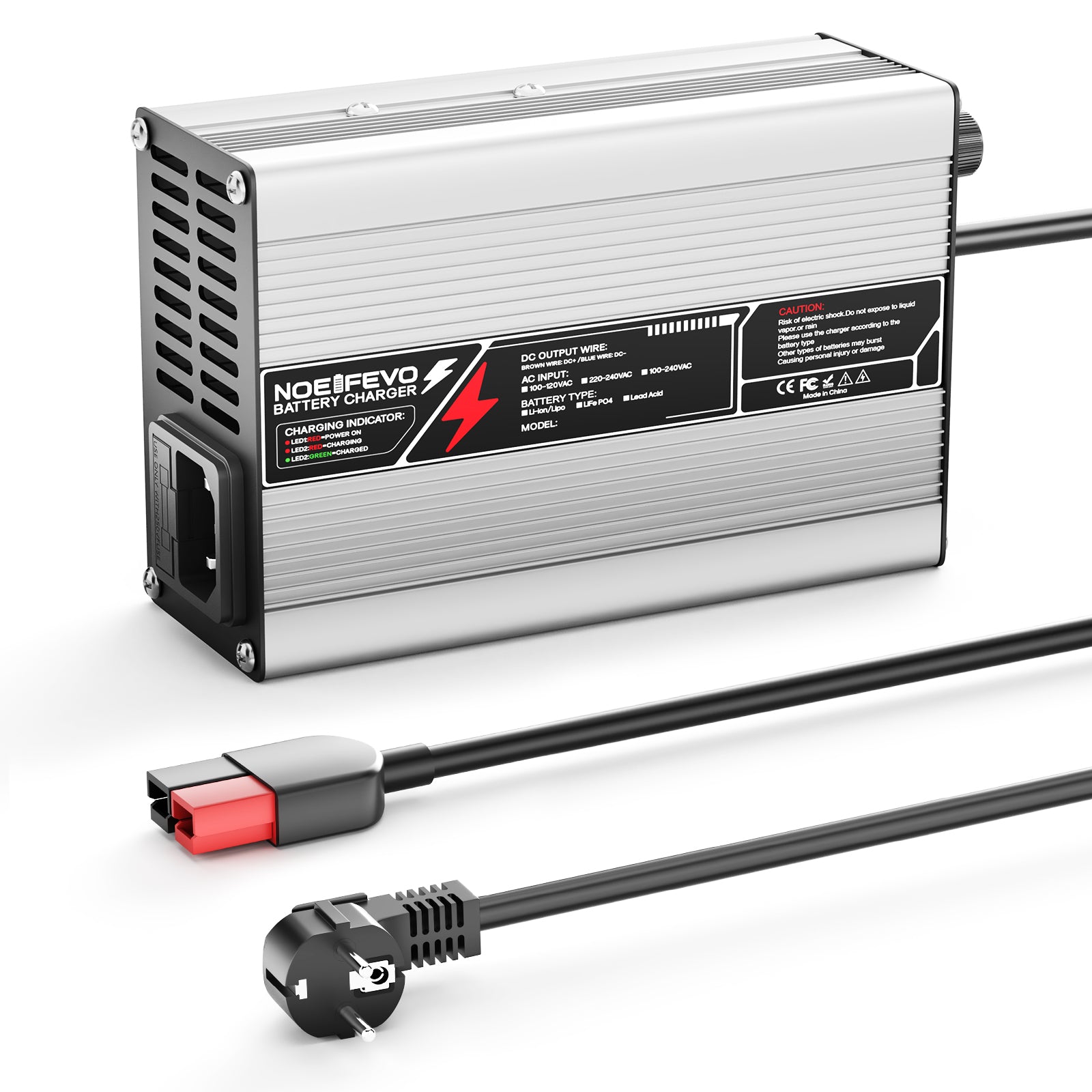 NOEIFEVO 33,6V 2A 3A 4A 5A Lithium-oplader til 8S 29,6V Li-Ion Lipo-batterier, med køleventilator, automatisk slukning