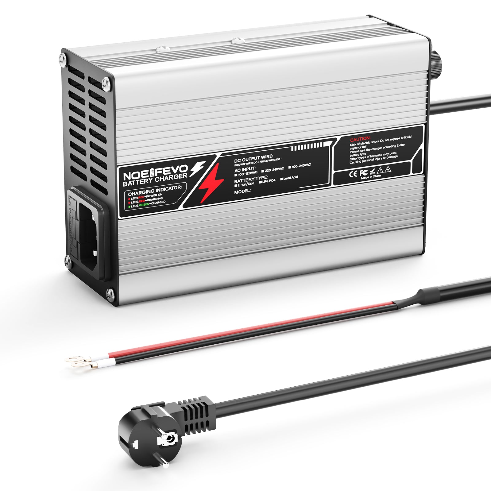 NOEIFEVO 33.6V 2A 3A 4A 5A litiumladdare för 8S 29.6V Li-Ion Lipo-batterier, kylfläkt, automatisk avstängning