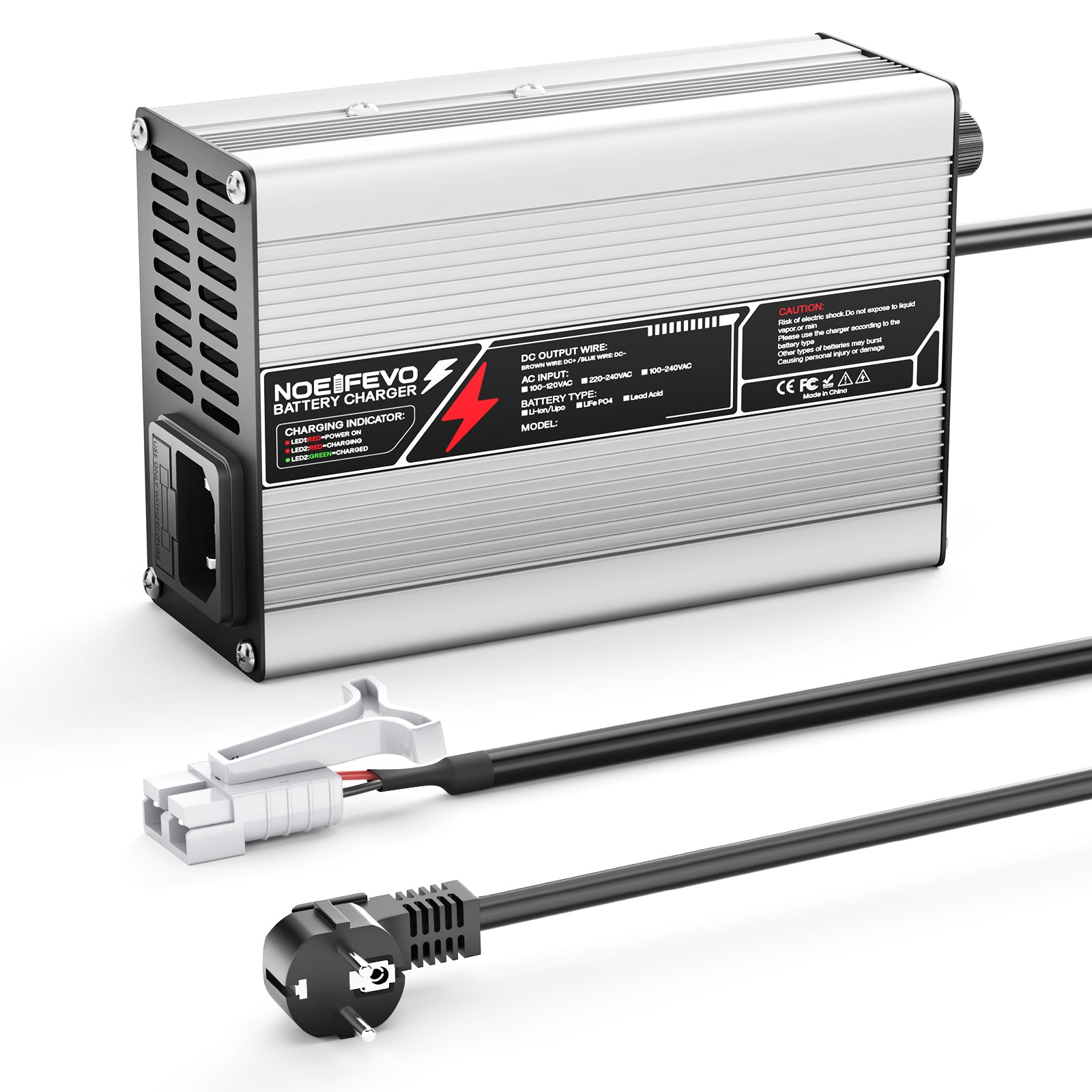 NOEIFEVO 29.4V  2A 3A 4A 5A Lithium-oplader til 7S 25.9V Li-Ion Lipo-batterier, med køleventilator og automatisk slukning.