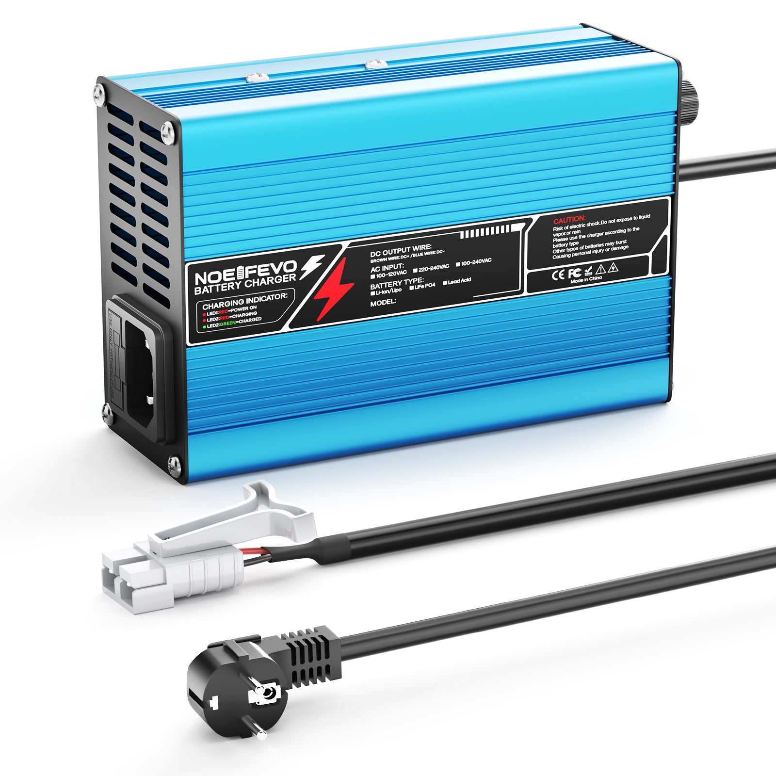 NOEIFEVO 13.8V-14.7V 8A Carregador de Bateria de Chumbo-Ácido para Bateria de Chumbo-Ácido de 12V, Ventilador de Resfriamento, Desligamento Automático (AZUL)