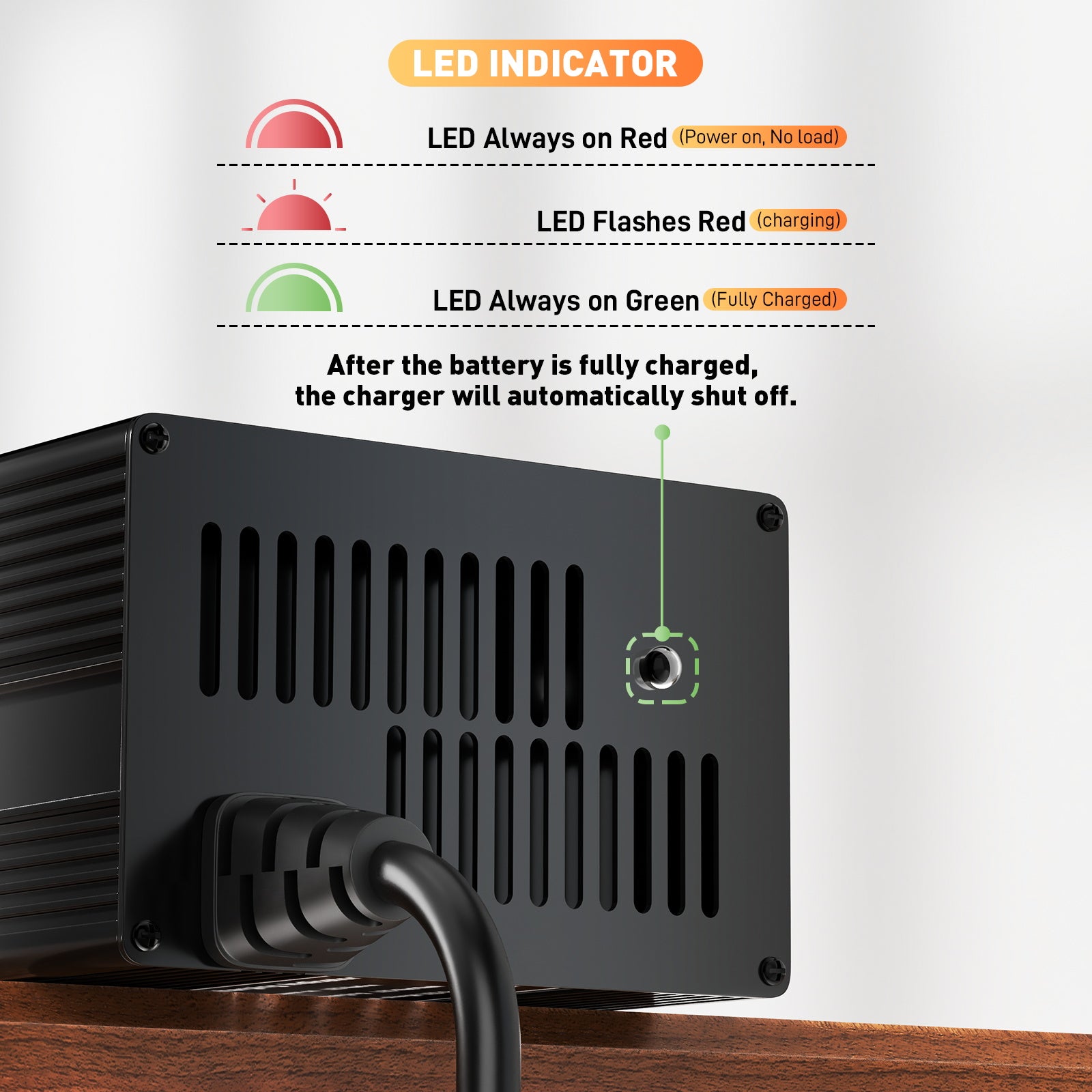 Noeifevo 29,2V 15A LiFePO4 nabíječka baterií pro 24V 25,6V lithiovou baterii, 0V aktivace BMS, automatické vypnutí s plnou ochranou