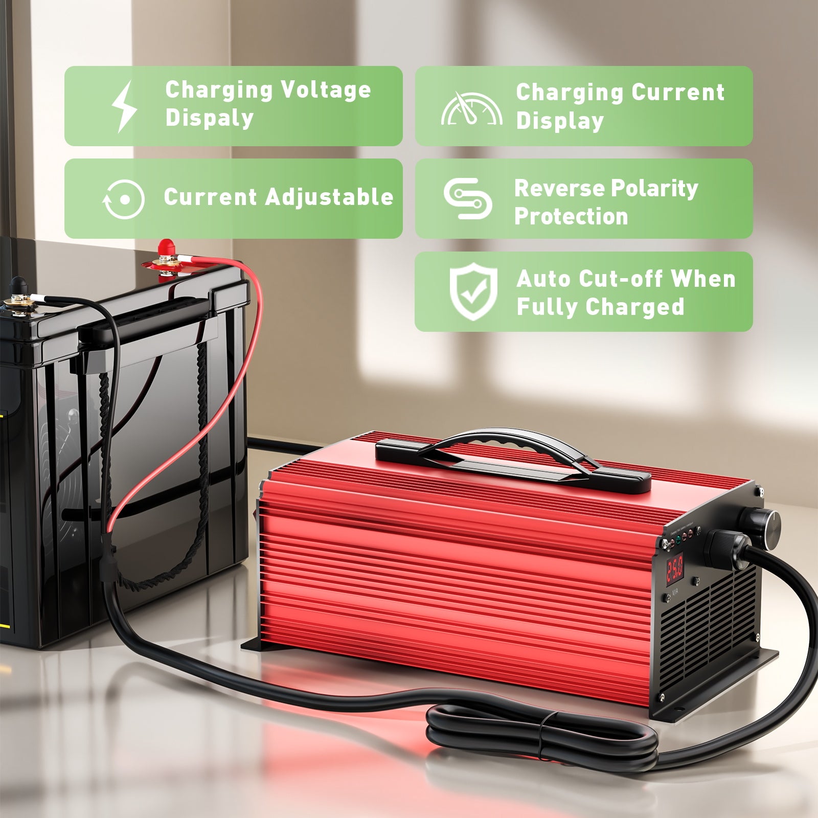 NOEIFEVO 67.2V 25A Ładowarka do baterii litowo-jonowych dla baterii Li-Ion Lipo 59.2V (60V) 16S, z wyświetlaczem LCD, regulowanym prądem, ładowarka do rowerów elektrycznych, hulajnóg, motocykli elektrycznych