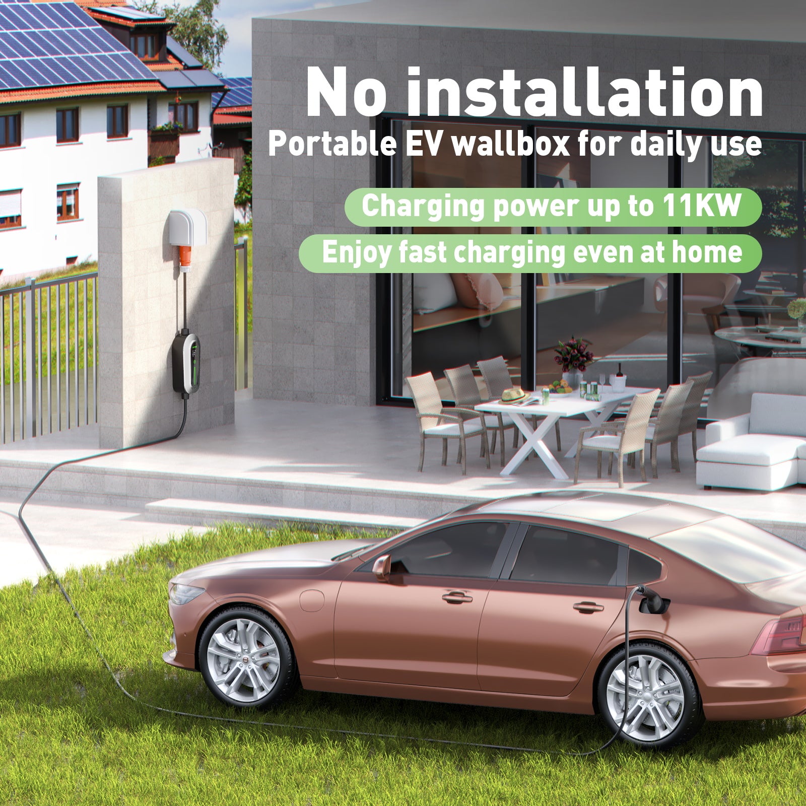 Noeifevo F094 EV laddningsstation, 11KW 16A 3 fas 3/5 meter mobil laddare för typ 2 elfordon