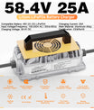 NOEIFEVO 58,4V 25A LiFePO4-Akkuladegerät für 48V (51,2V) 16S-Akkus, IP67 wasserdicht, 0V BMS-Aktivierung, automatische Abschaltung, umfassender Schutz, für Golfwagen und Wohnmobile.