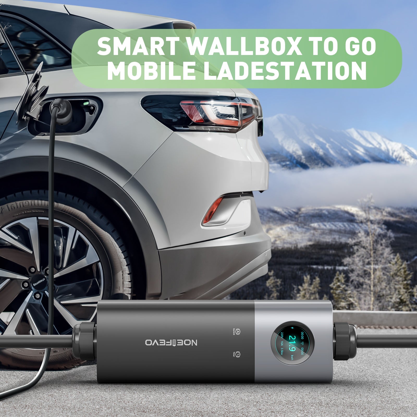 NOEIFEVO Wallbox Móvel 22KW com Wi-Fi e Controle por Aplicativo, Cabo de Carregamento Tipo 2 de 5m/10m CEE32A 3 Fases para Carros Elétricos