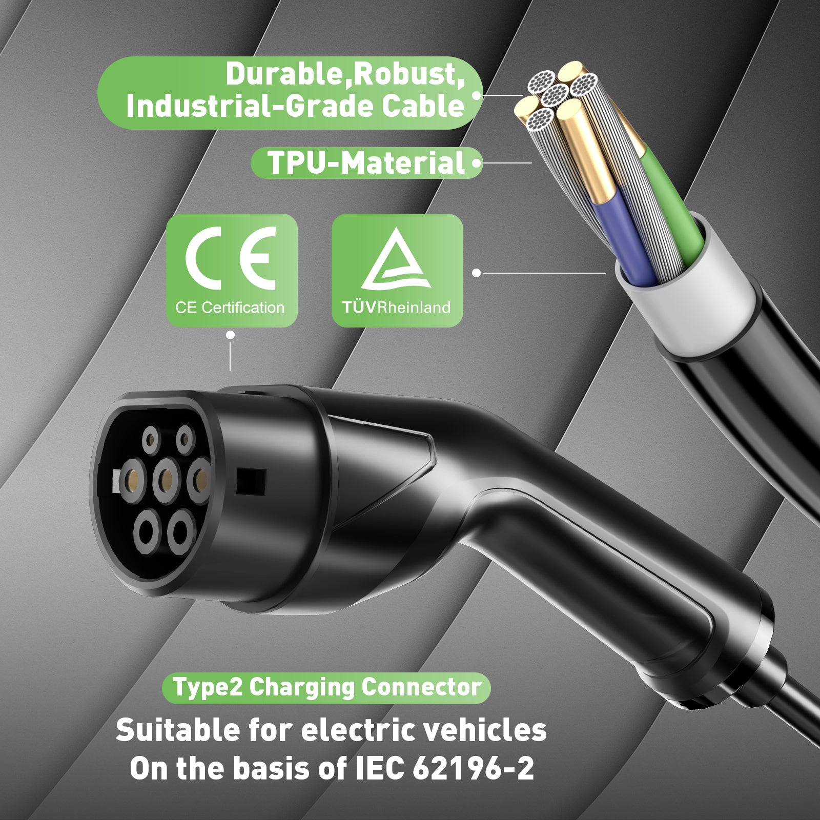 NOEIFEVO Caricabatterie EV da 3,5 kW tipo 2 a Schuko, 5/10 metri Cavo di ricarica EV impermeabile per uso esterno