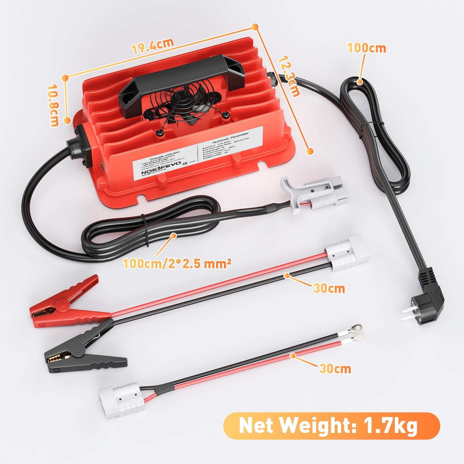 NOEIFEVO 29,2 V 20A LiFePO4 batteria per Caricabatterie impermeabile  per batteria al litio 25,6 V (24 V) 8S, attivazione BMS 0 V, con protezione completa