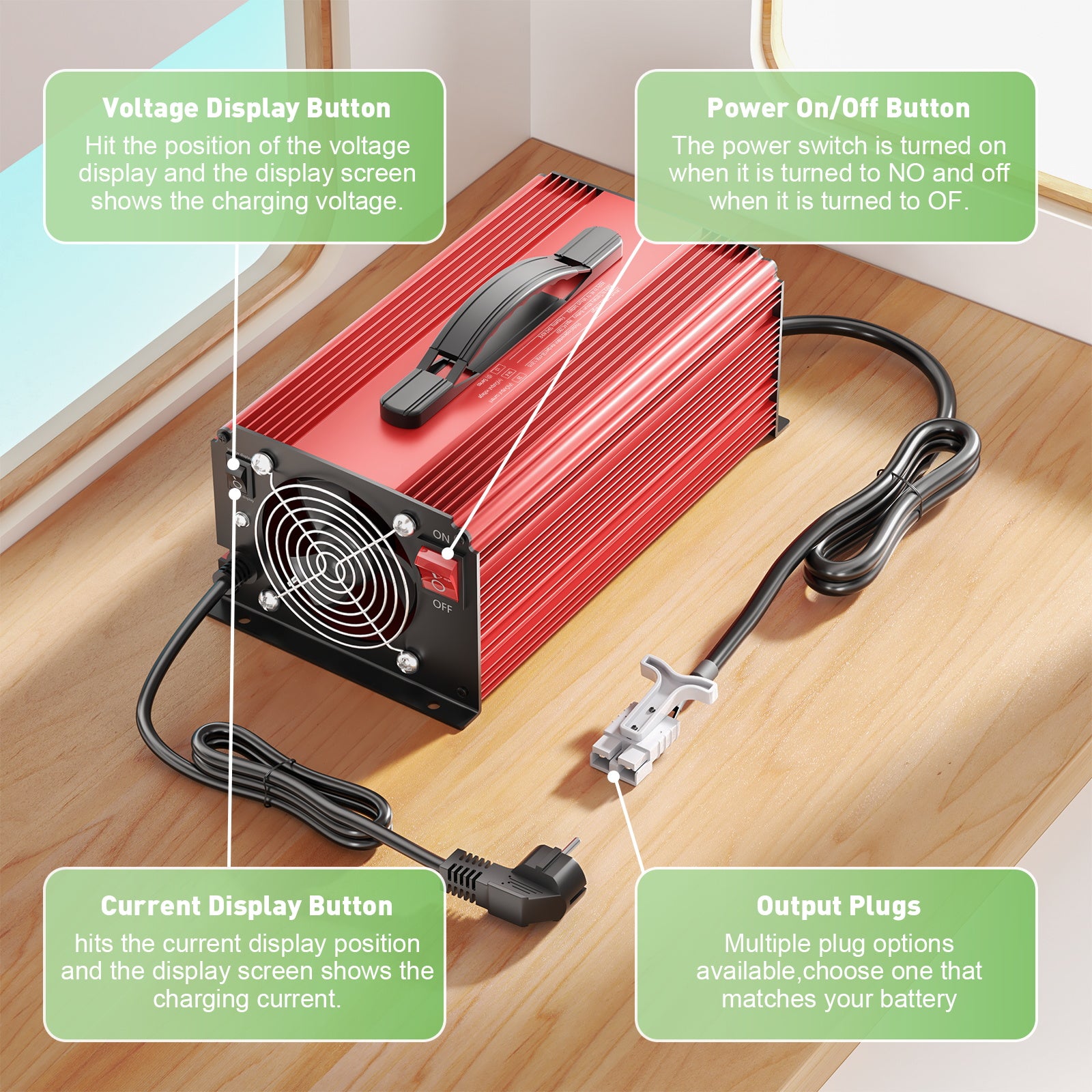 NOEIFEVO 54.6V 25A Lithium-batterijlader voor 48.1V (48V) 13S Lithium-Li-Ion-Lipo-batterij, LCD-scherm, instelbare stroom, oplader voor e-bike, scooter, elektrische motorfiets