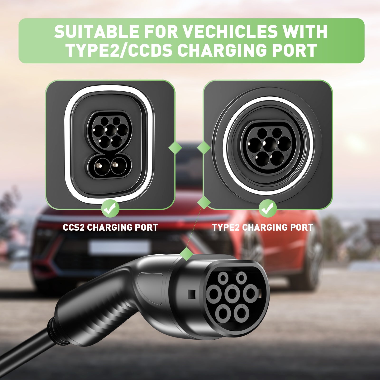 NOEIFEVO Typ2 Mobile Wallbox/Ladestation 11 kW 3-Phasen, 6-16 A Einstellbarer Ladestrom, 1-12 Stunden Verzögerungs-Ladung, CEE 16A auf Typ2 Tragbarer EV-Ladegerät mit 5m Ladekabel, Für alle Typ2 EV & PHEV