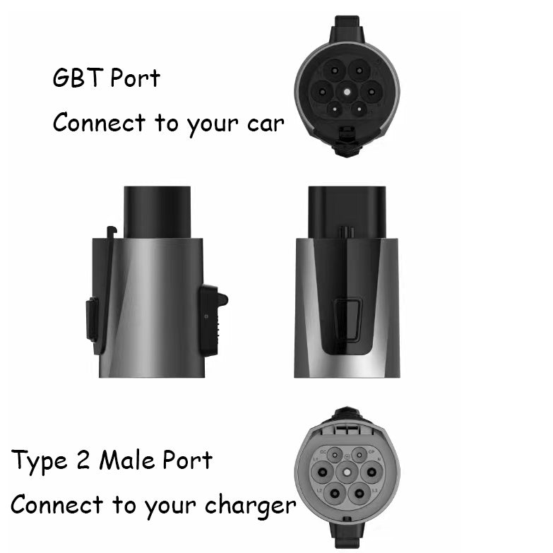 מתאם EV מסוג 2 ל- GB/T 22KW 32A למטען EV מסוג 2 לרכבים חשמליים סיניים