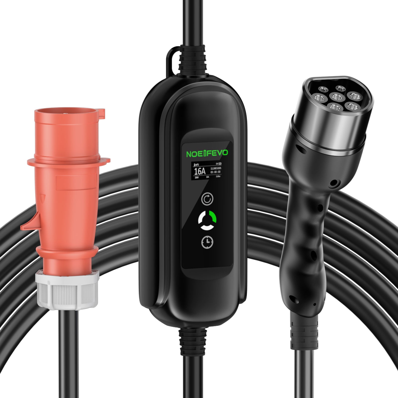 Noeifevo Type 2 Mobile EV Wallbox, 11KW 3-vaihe CEE16A Säädettävä Latausteho EV-laturi, 5m/10m/15m EV-latauskaapeli Model Y/3\:lle, ID.3/4/5, MG4, EX30, e-up, e-tron, Zoe ja muille EV\:lle.
