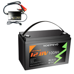 NOEIFEVO 12.8 V 100Ah LiFePO4 lithium batteri, fuldt opladet på 2 timer med 14,6 V 50 A oplader, 4000+ opladningscyklusser, perfekt som strømkilde til autocamper og båd.
