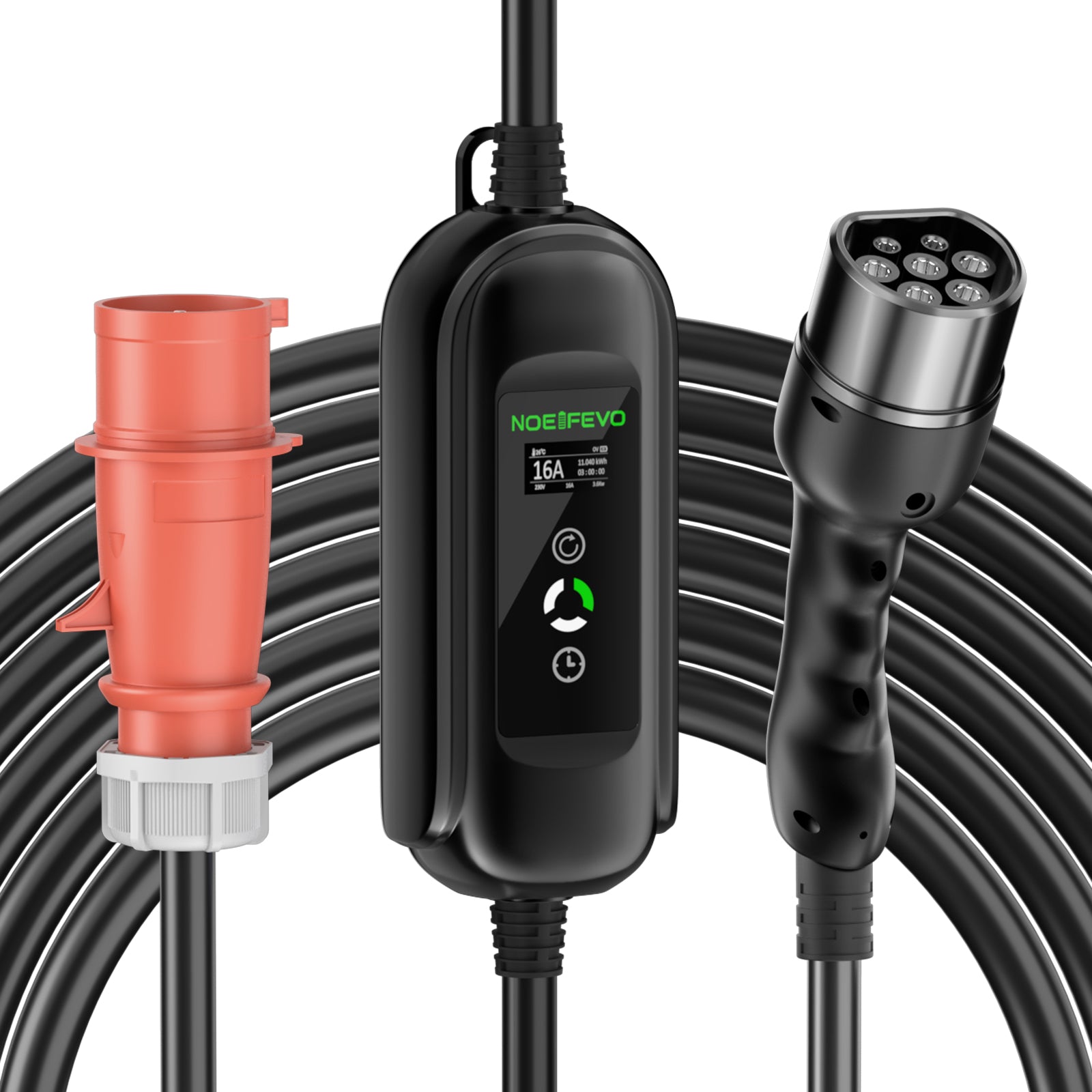 Noeifevo Type 2 Mobile EV Wallbox, 11KW 3-vaihe CEE16A Säädettävä Latausteho EV-laturi, 5m/10m/15m EV-latauskaapeli Model Y/3\:lle, ID.3/4/5, MG4, EX30, e-up, e-tron, Zoe ja muille EV\:lle.
