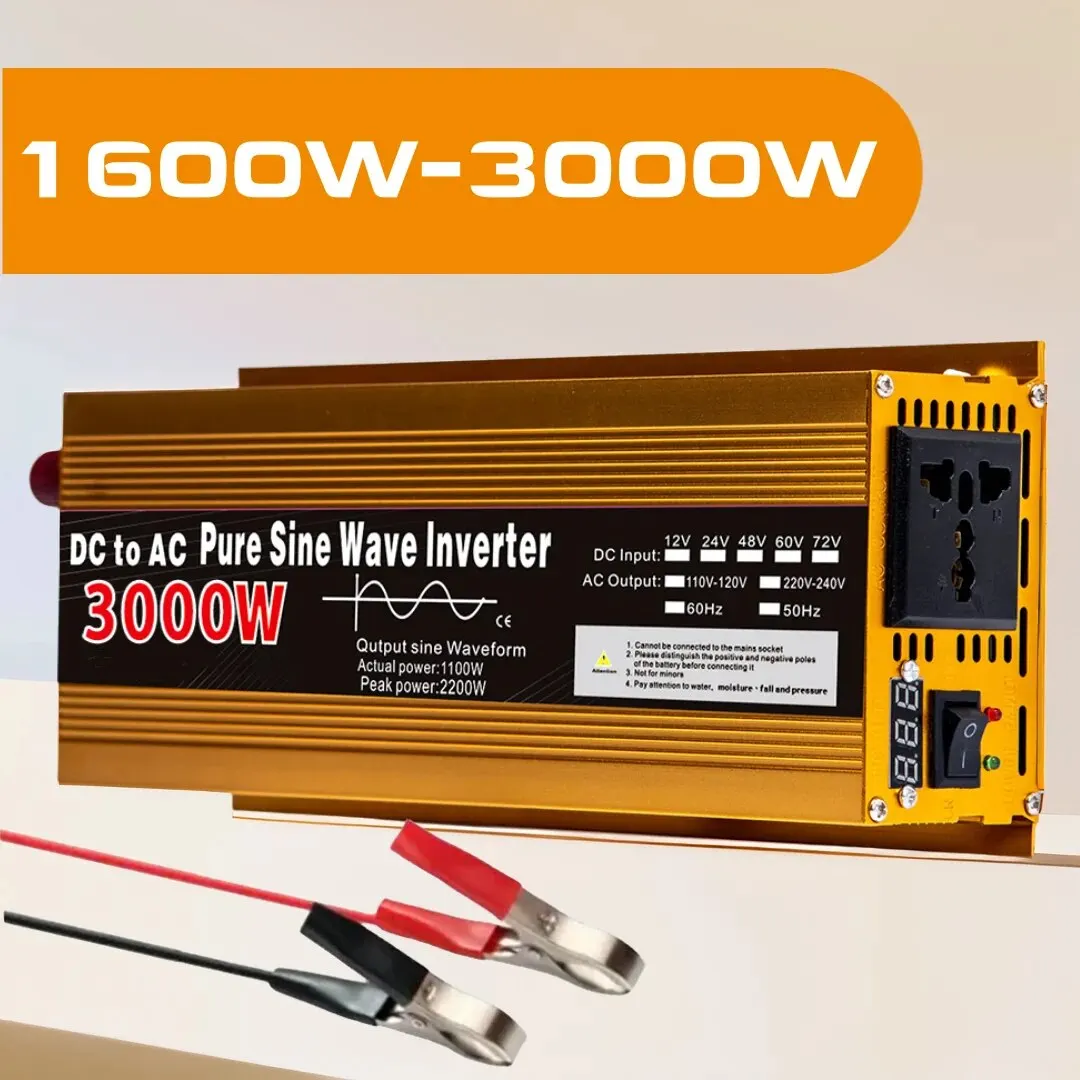 Přenosný měnič napětí 24V na 220V Čistá sinusovka 800W/3000W DC na AC Přenosný měnič napětí do auta Solární měnič energie