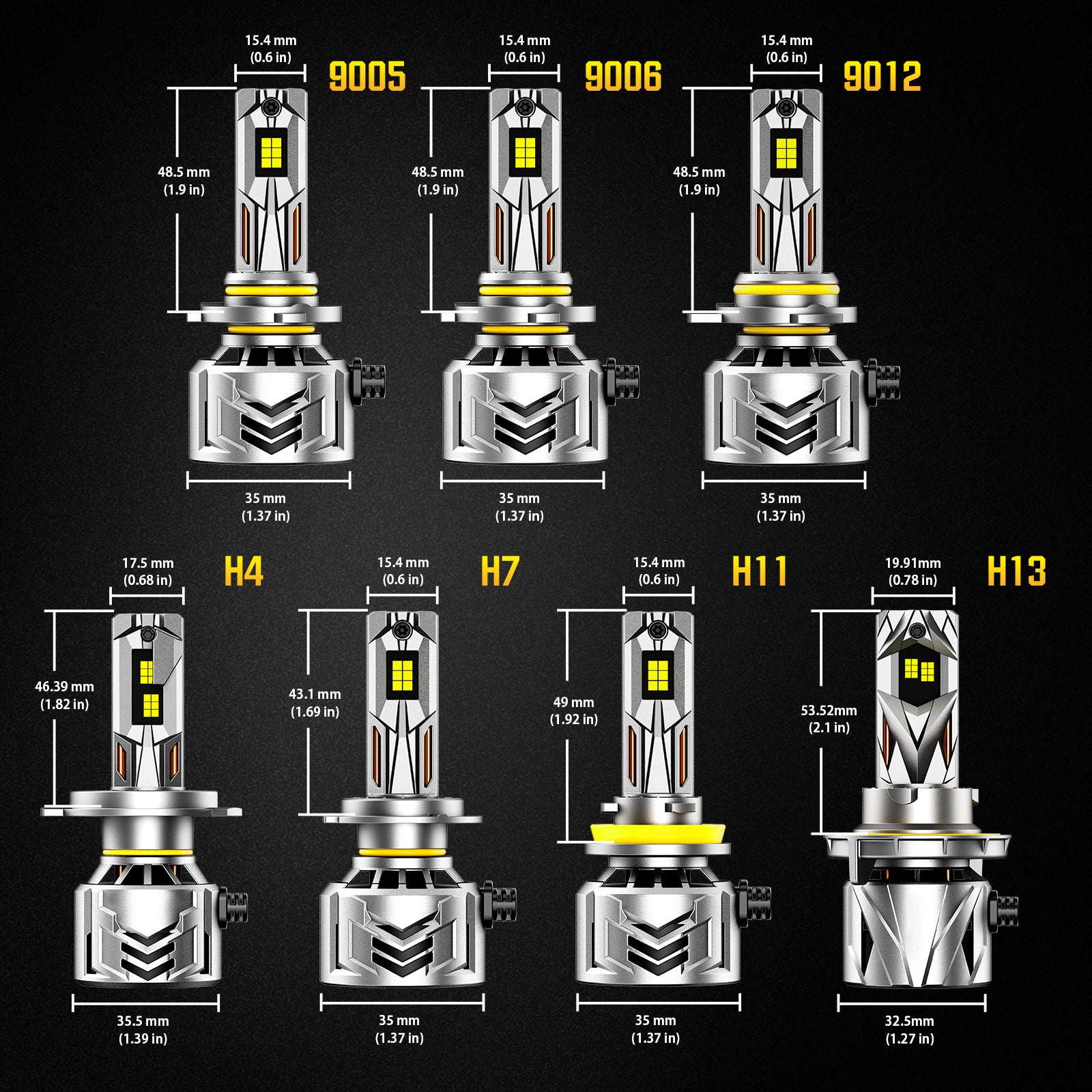 NOEIFEVO 9005 9006 9012 LED-Reflektory, 60 000 Lumenów, 240W, 6500K Białe, IP68 Wodoodporne, 100 000 godzin trwałości, Światło mijania i drogowe