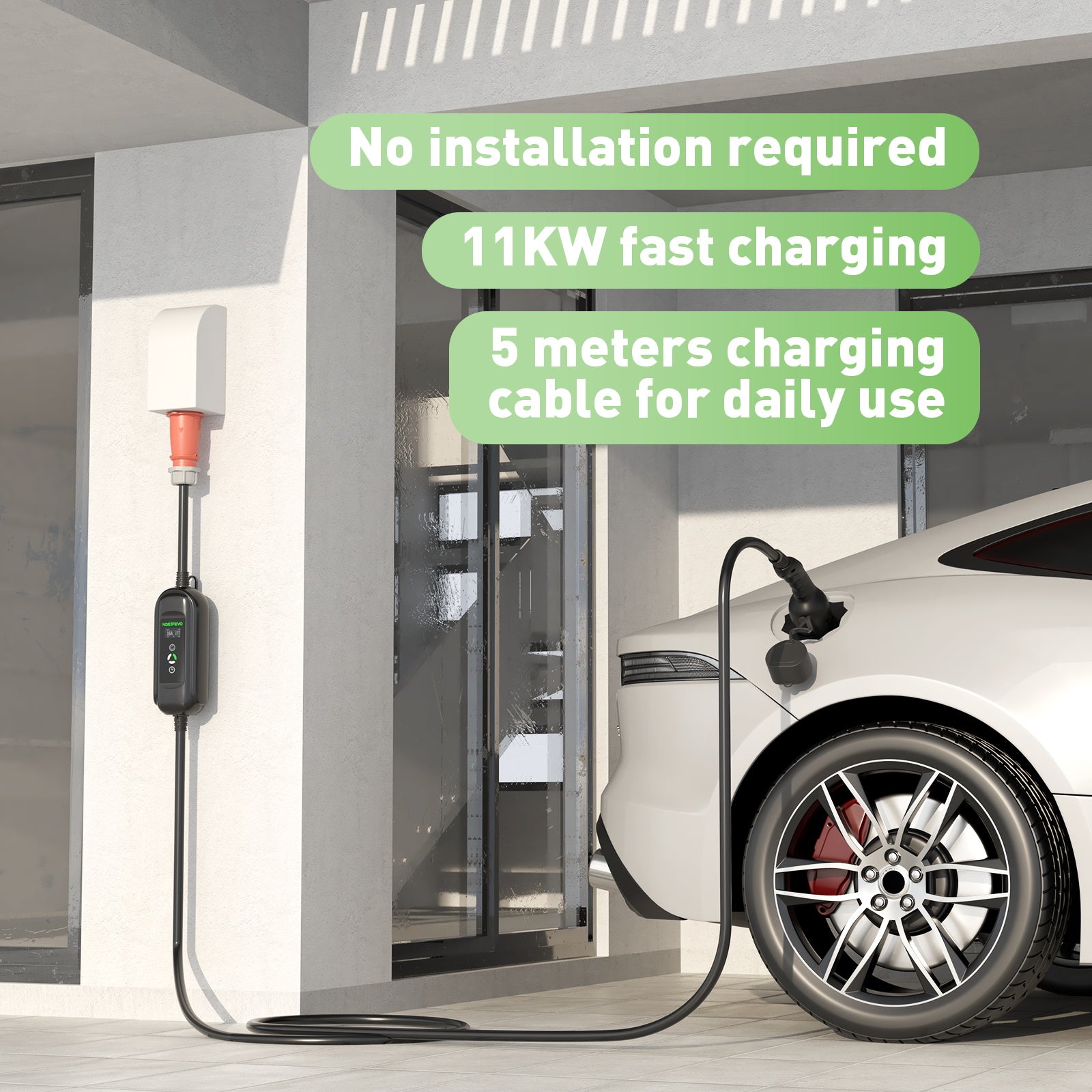 11KW EV Ladestation, 16A 3 Phase Typ 2 Mobile Ladegerät für Elektrofahrzeuge, CEE 16A Stecker, 5 Meter Kabel EVSE Wallbox