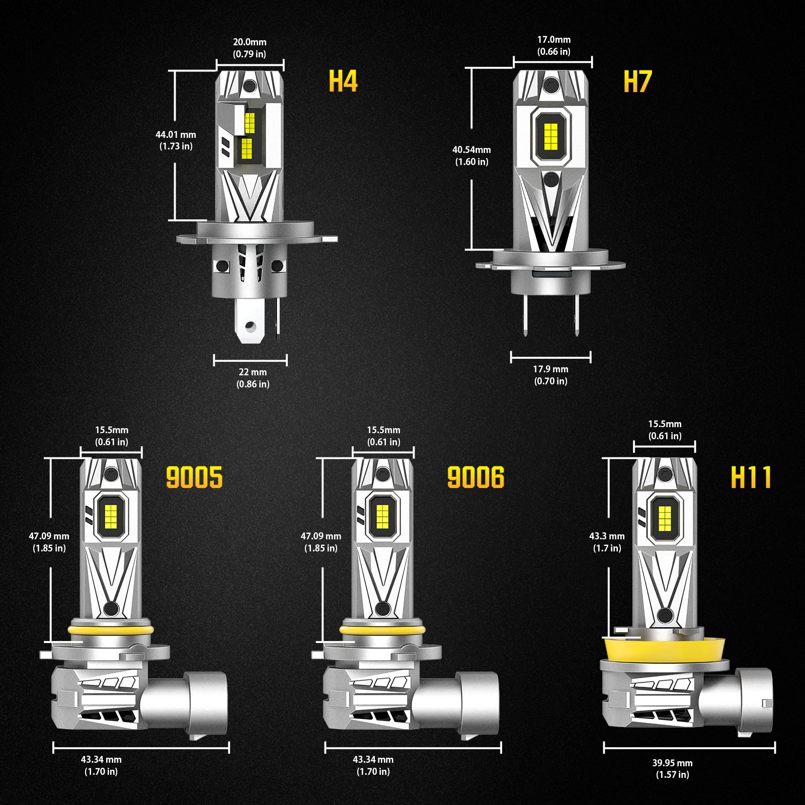 NOEIFEVO H7 H11 H4 9005 9006 Strålkastarlampor, 80W 12V, 6500K Vitt, Låg- och Högstrålkastare, 2 St Färdbelysning Lampor