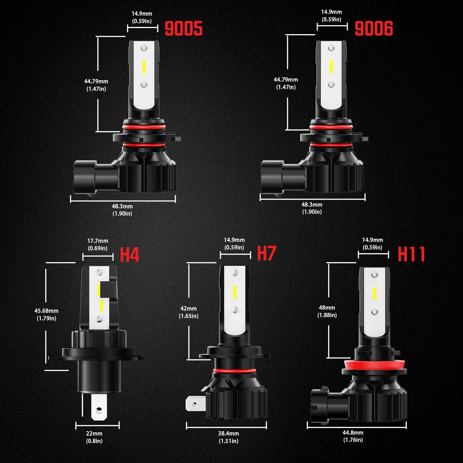 NOEIFEVO H7 H11 H4 9005 9006 Bilstrålkastarlampa, 50W 10000 Lumen, 6500K Vit, 50 000 Timmars Livslängd, Närljus och Helljus