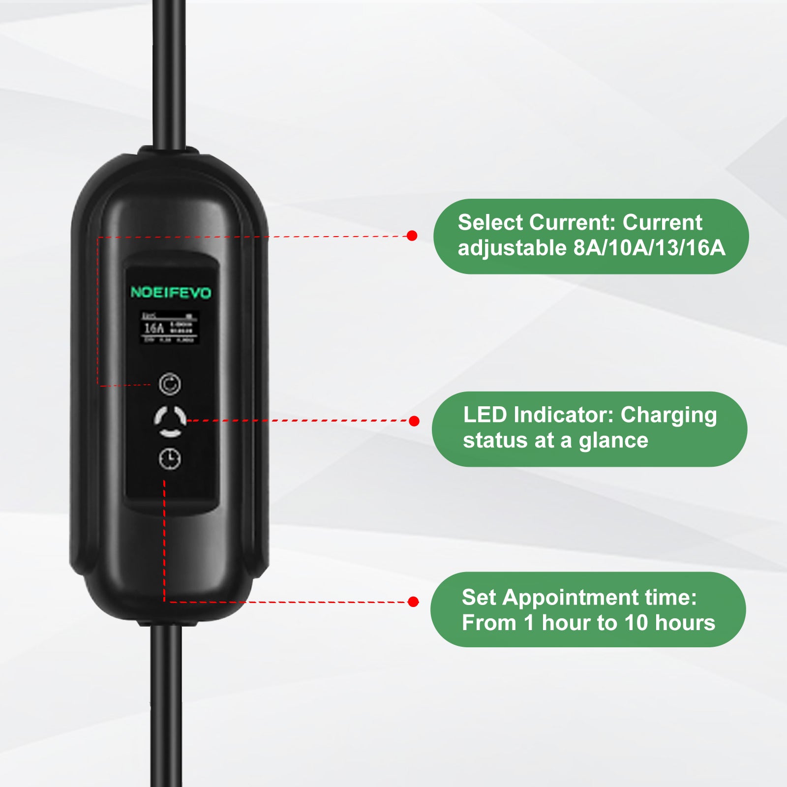 Sada nabíjecí stanice pro elektromobily Noeifevo Type2, 16A 3fázová nabíječka pro elektromobily, CEE 16A Mobile EVSE Wallbox s 5metrovým kabelem