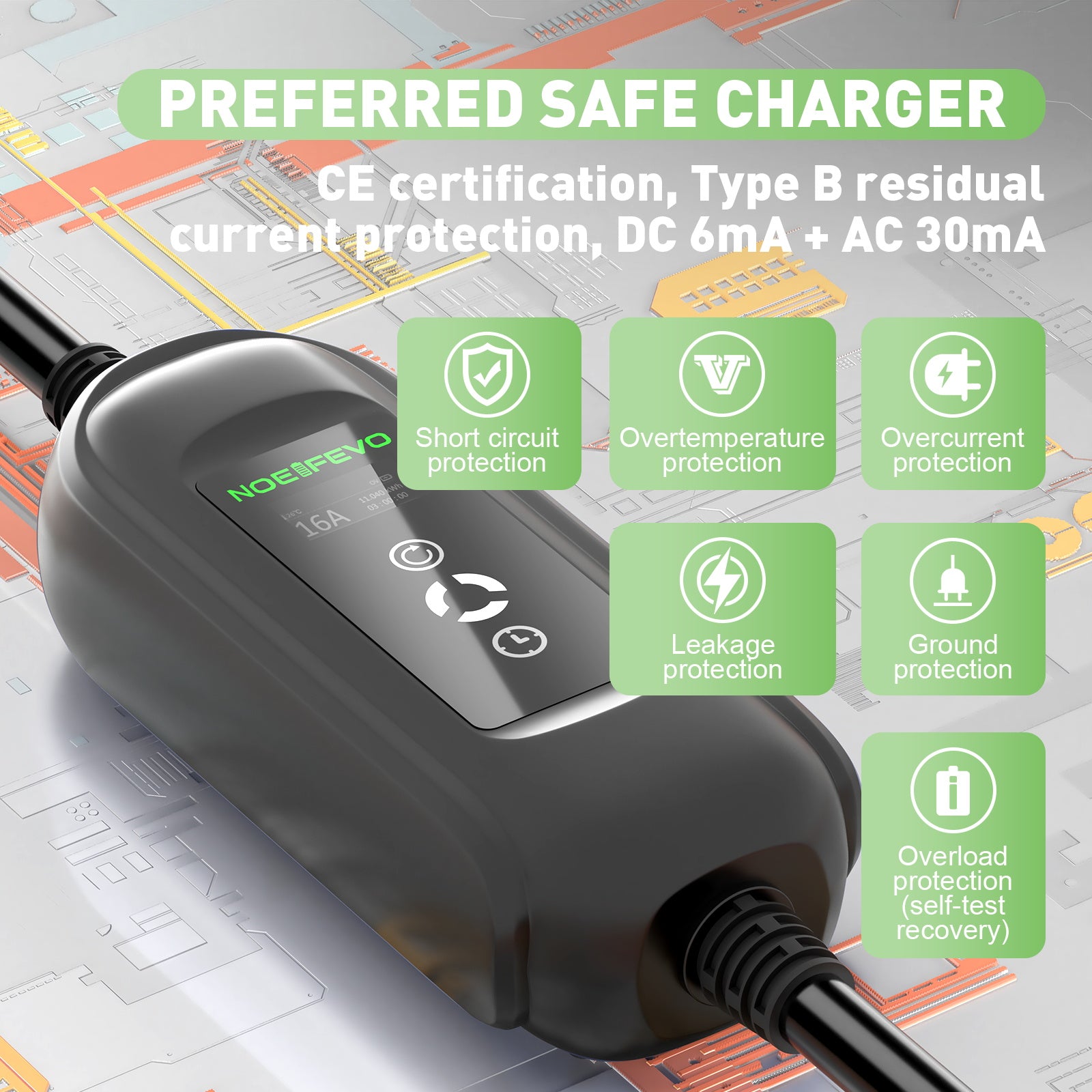 Estação de carregamento EV 11KW, 16A Carregador Móvel Tipo 2 de 3 fases para veículos eléctricos, ficha CEE 16A, Cabo de 5 metros EVSE 