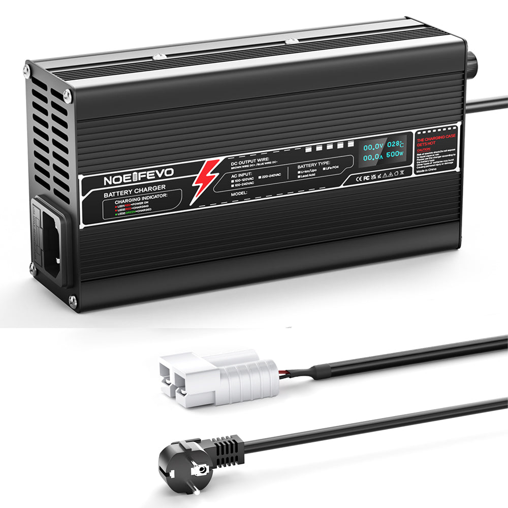 NOEIFEVO 50.4V 8A Lithium-laddare för 12S 44.4V batteri, LED-display, aluminiumhölje, fläkt