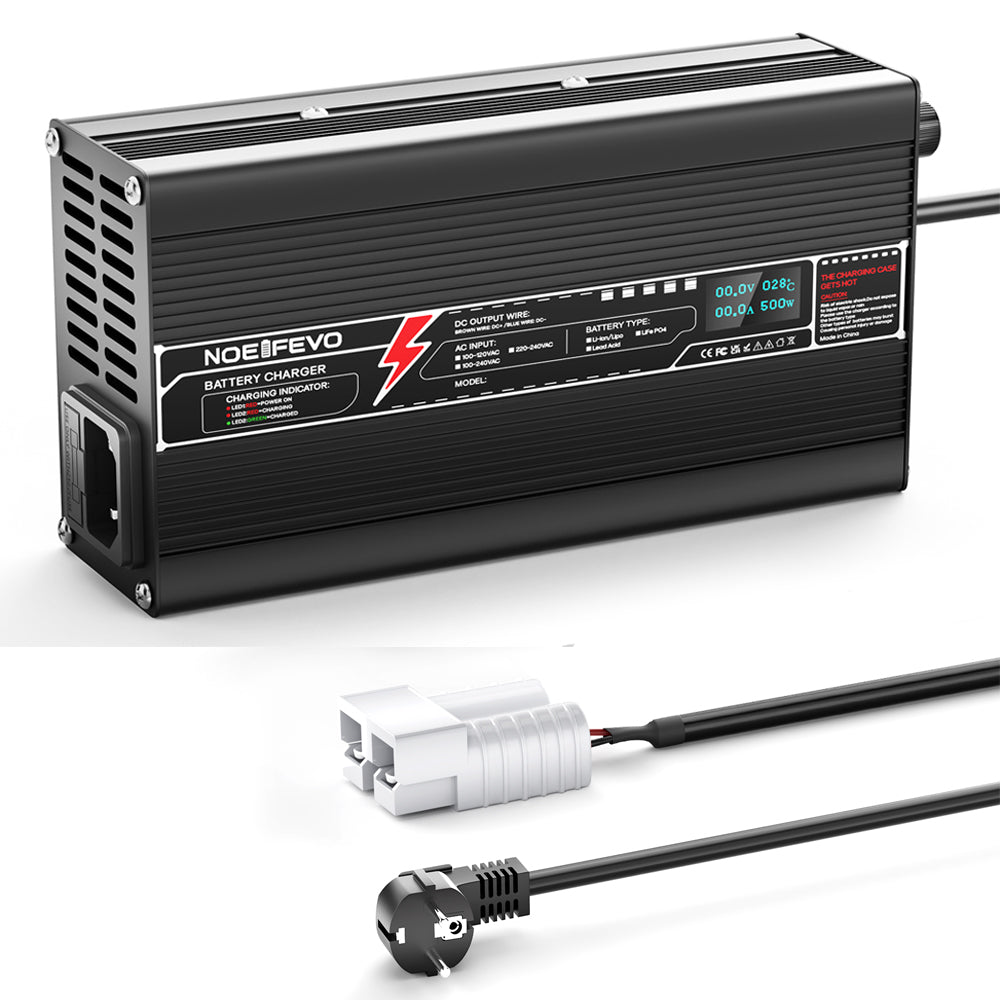 NOEIFEVO 50.4V 8A Lithium-laddare för 12S 44.4V batteri, LED-display, aluminiumhölje, fläkt