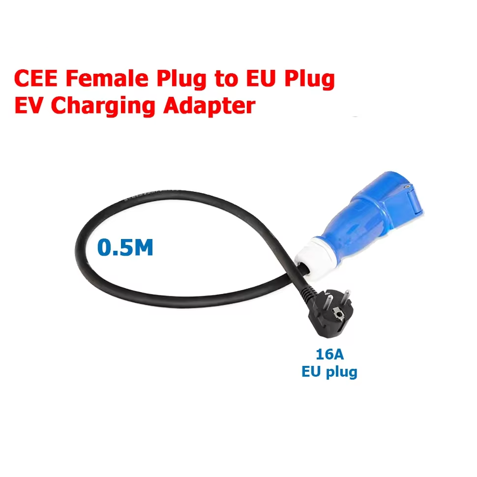 אדפטור טעינה EV, שקע תעשייתי CEE 32A כחול לשקע ביתי Schuko, עבור מטעני EV של 7kW 32A.