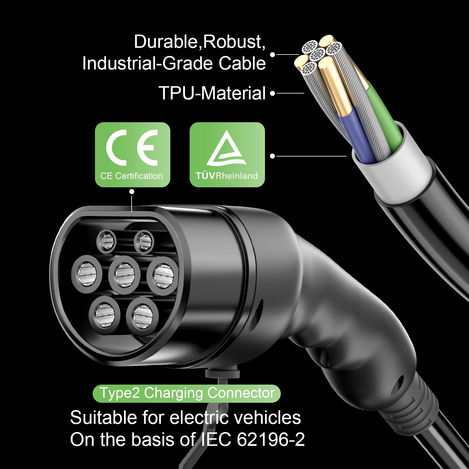 NOEIFEVO mobil vægboks 11KW rejsesæt, 5M Type 2 ladekabel med CEE16A Rød/CEE32A Blå/Schuko adapter