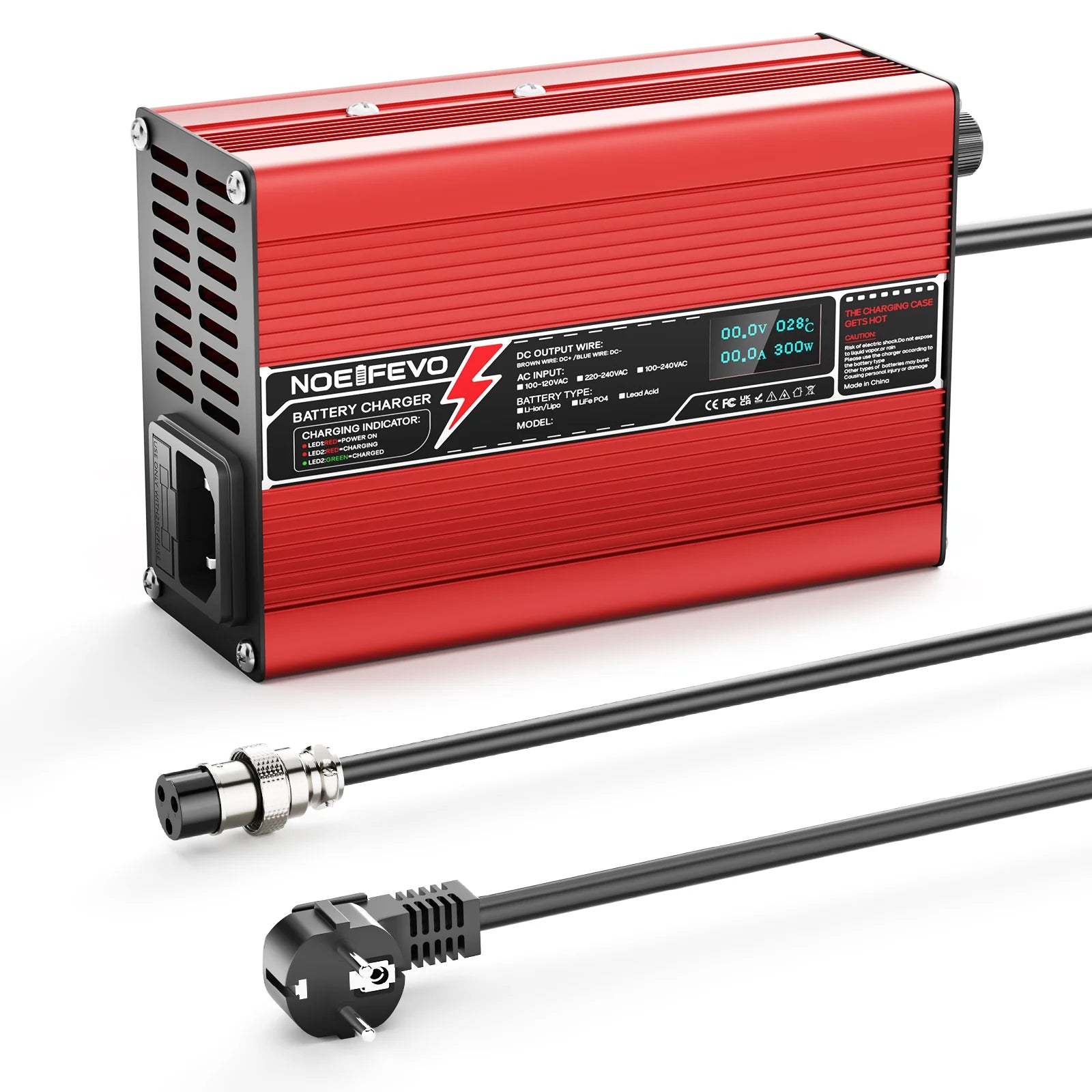 הטען סוללות ליתיום NOEIFEVO 37V 6A 10S, מתח יציאה 42V, תצוגת LED, עבור אופניים חשמליים, קורקינט, סירה ורכב