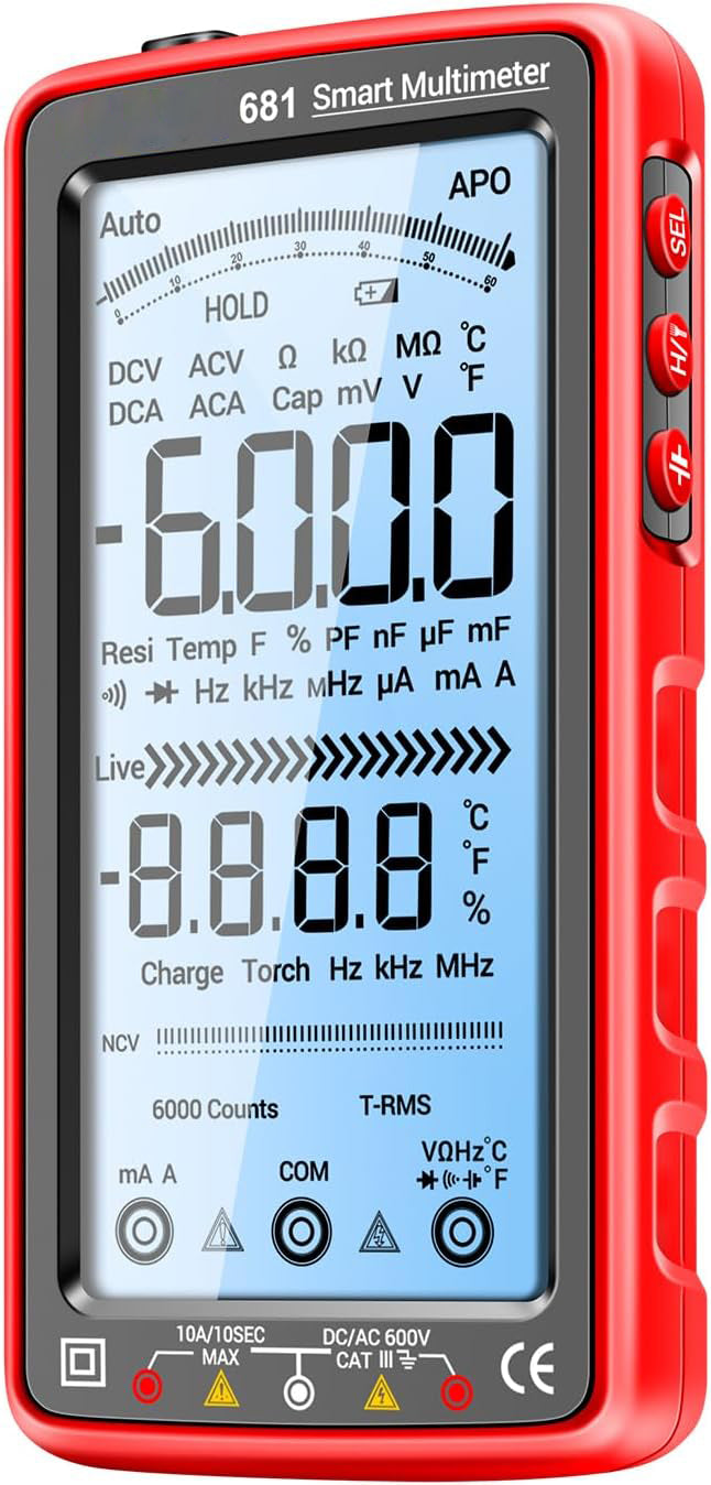 681 Digitální multimetr, multifunkční měřicí přístroj, dobíjecí, AC/DC napětí, bezdotykový zkoušeč napětí, LCD displej, měřič proudu