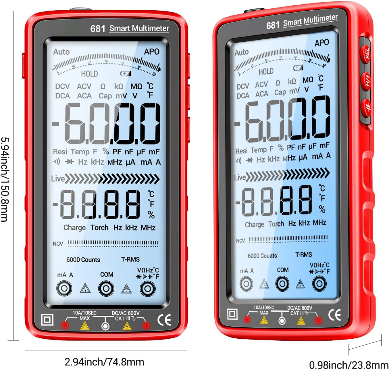 681 Digitální multimetr, multifunkční měřicí přístroj, dobíjecí, AC/DC napětí, bezdotykový zkoušeč napětí, LCD displej, měřič proudu