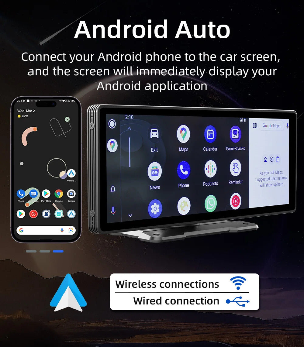 NOEIFEVO B5303 Tela sem fio para CarPlay para carros, compatível com Apple CarPlay e Android Auto, rádio de carro com tela sensível ao toque HD portátil de 10,26", receptor de áudio de carro com controle de voz, Mirror Link, Bluetooth, GPS, FM AUX.