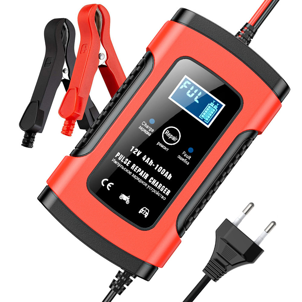 12V 6A Bil-Motorcykel Batterioplader, Intelligent Multifunktionel Reparation Batterioplader med Temperaturdetektion til Bly-Syre AGM Gel Dybcyklus Batterier.