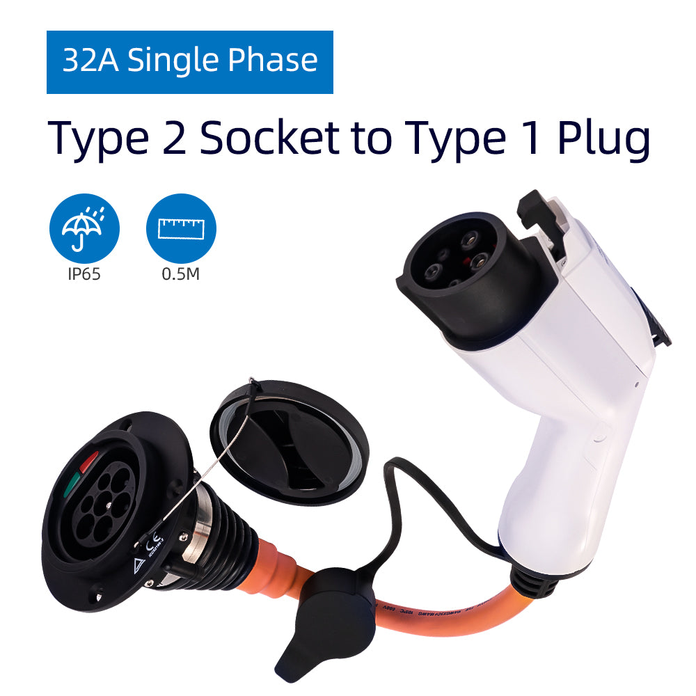 Noeifevo 32A Tipo 2 Socket to Type 1 Plug for Electric Vehicle Charger