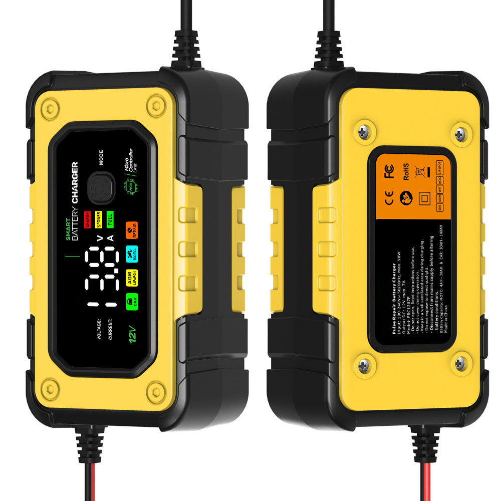 Caricabatterie per auto 7A, 12V Smart caricabatterie completamente automatico per veicoli con display LCD, adatto per auto, moto, tosaerba, barche e batterie marine