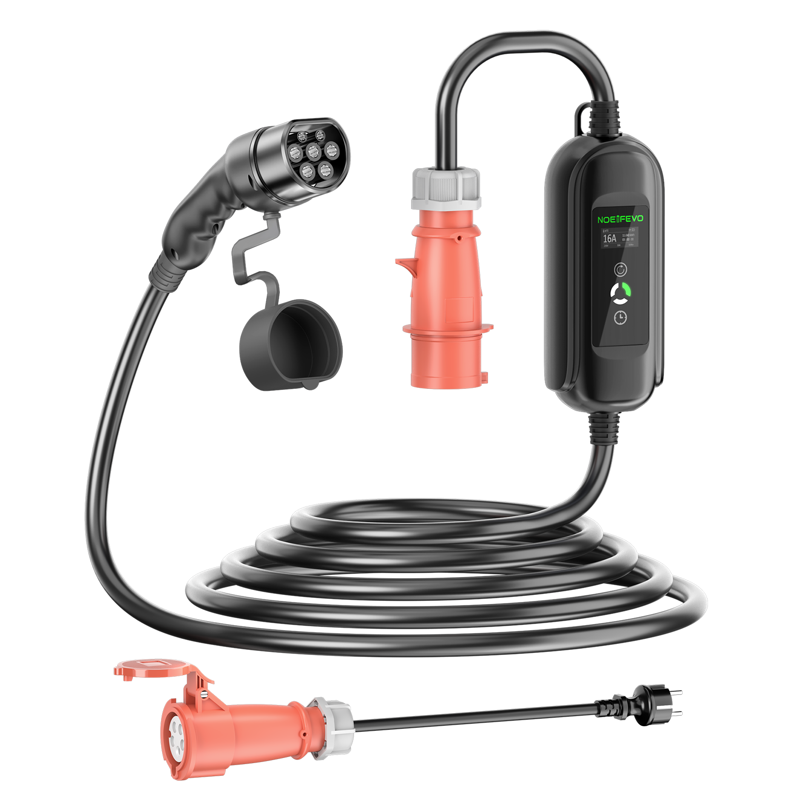 Noeifevo 11KW Auto-acculader, Type2 naar CEE16A EV-lader met huishoudelijke adapter, 5m/10/15m