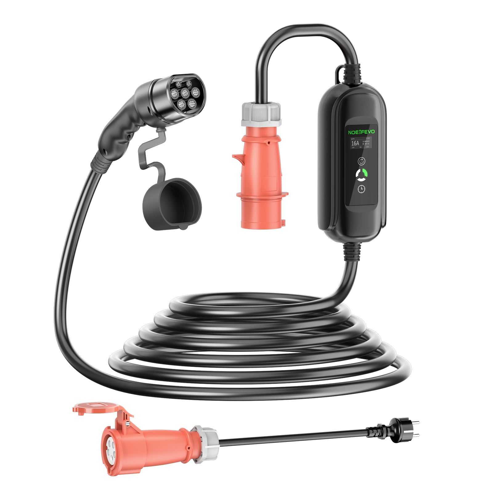 Noeifevo 11KW Auto-acculader, Type2 naar CEE16A EV-lader met huishoudelijke adapter, 5m/10/15m