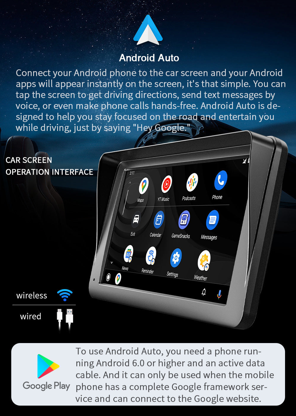 NOEIFEVO B70 7 Inch Draadloos CarPlay, Android Auto en MirrorLink – HD IPS Touchscreen, Bluetooth-Audio, Siri, GPS-Navigatie Auto-Display voor alle voertuigen