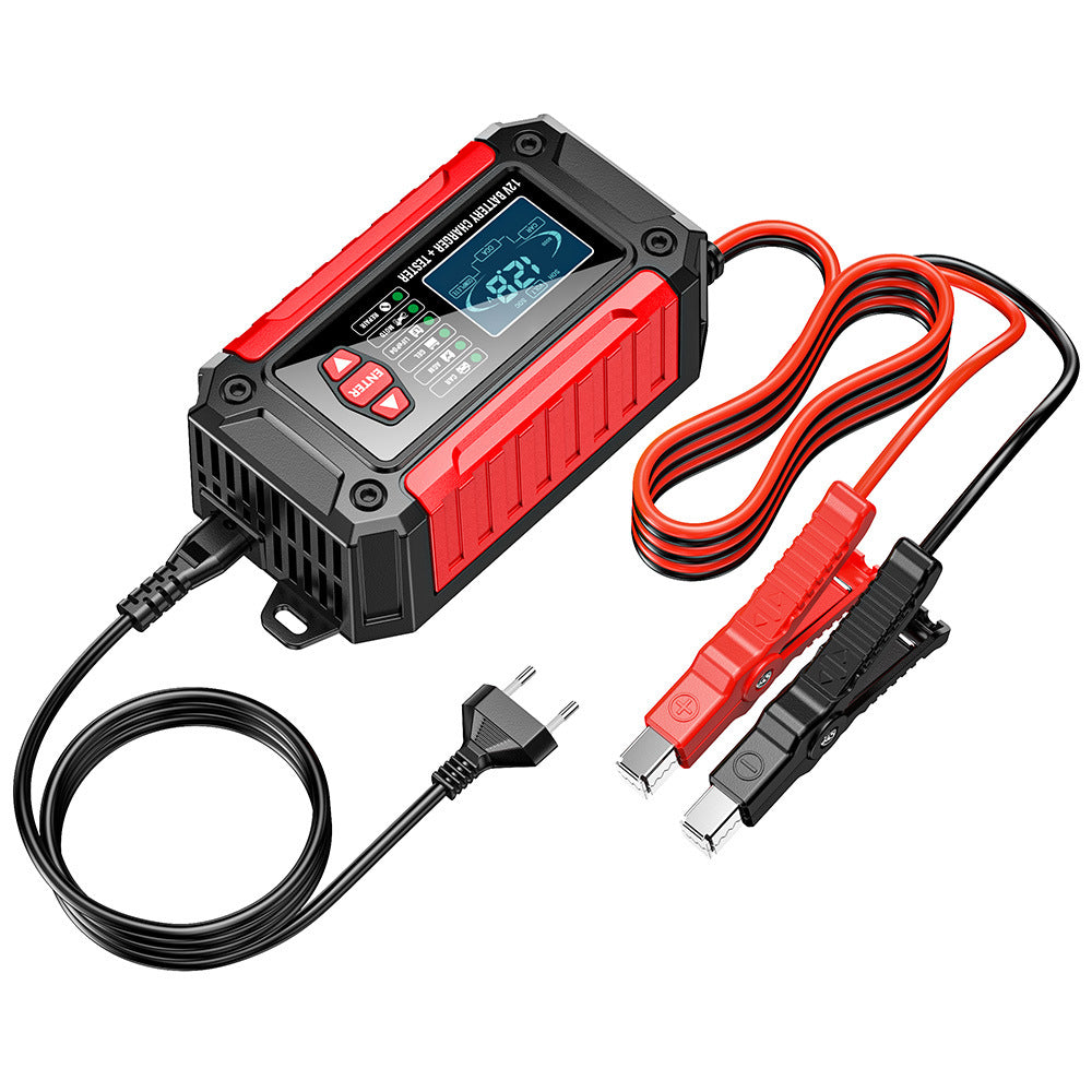 2-in-1-Autobatterieladegerät und -tester, 12V-Blei-Säure-AGM-LiFePO4-Batterieladegerät, Fahrzeugladegerät, intelligenter Batterietester für Autos, LKWs, Motorräder, Rasenmäher