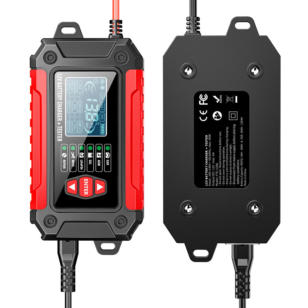 2-in-1-Autobatterieladegerät und -tester, 12V-Blei-Säure-AGM-LiFePO4-Batterieladegerät, Fahrzeugladegerät, intelligenter Batterietester für Autos, LKWs, Motorräder, Rasenmäher